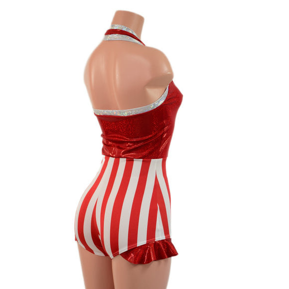 Backless Bella Romper with V Neck and Hip Ruffles