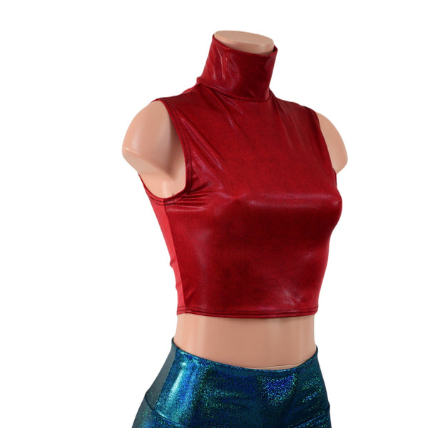 Coagulant Red Sleeveless Turtleneck Crop Top Coquetry Clothing