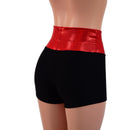 Black Zen High Waist Shorts with Red Sparkly Jewel Waistband-2
