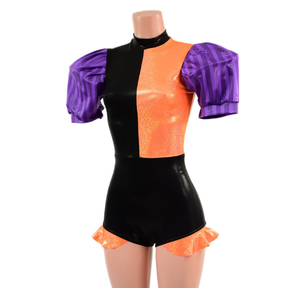 Quad Color Blocked Romper with Short, Banded, Victoria Sleeves