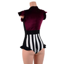 Circus Stripes and Burgundy Velvet Flip Sleeve Paneled Romper-5