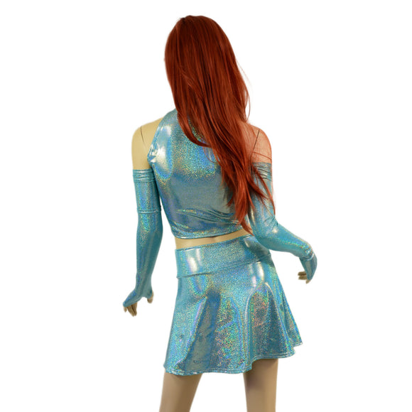 4PC Arm Warmers, Crop Top & Victory Skirt Set in Seafoam