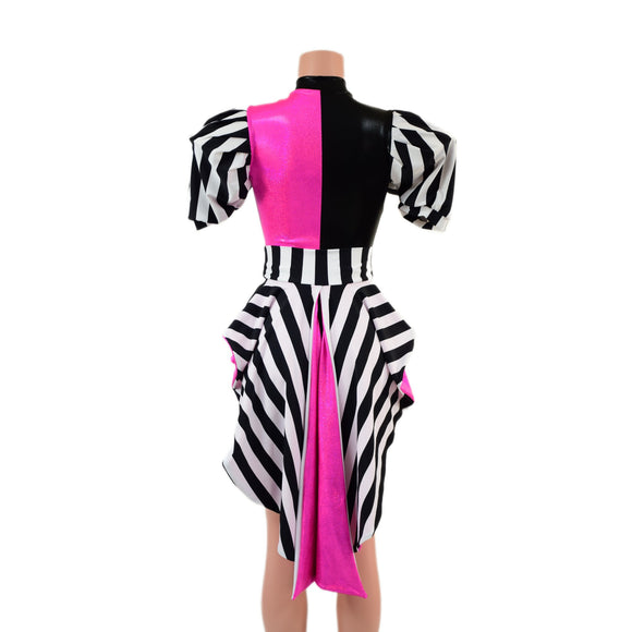 2PC Quad Color Blocked Romper with Short, Banded, Victoria Sleeves AND Tux Back Belt