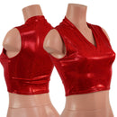 Red Sparkly Jewel V Neck Sleeveless Crop Top-1