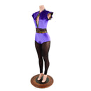 Purple Velvet Inset Mesh Keyhole Catsuit with Mesh Legs - Coquetry Clothing