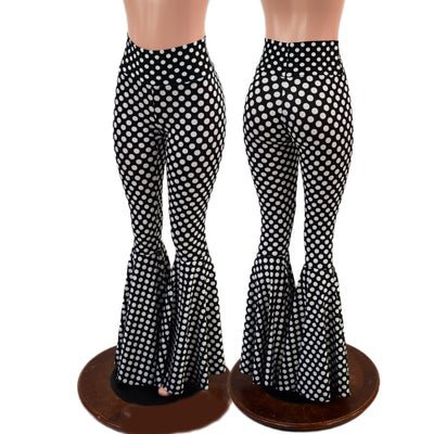 Black and White Polka Dot Print High Waist Bell Bottom Flares