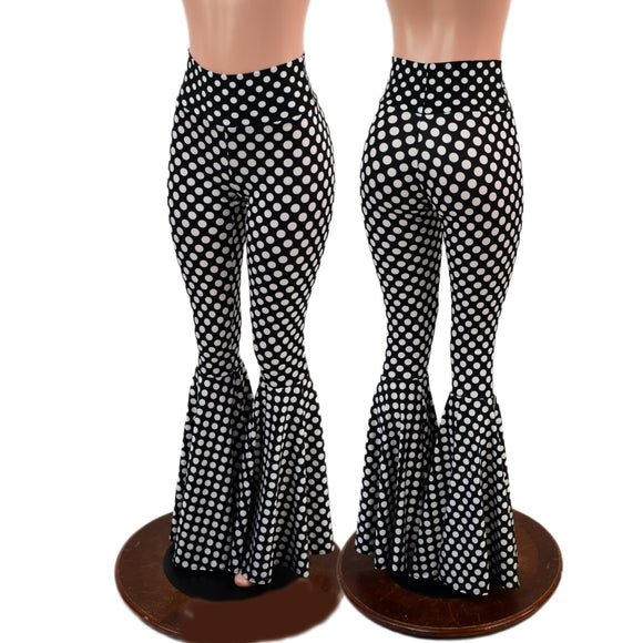 Black and White Polka Dot Print High Waist Bell Bottom Flares