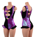 Split Color Suspender Romper with Hip Ruffles and O-ring Crop Top-1