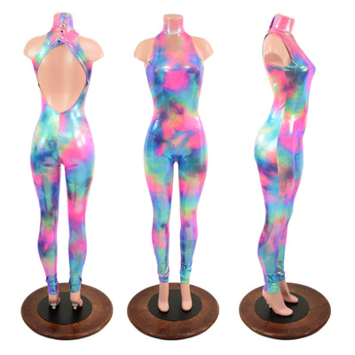 Backless Cotton Candy Catsuit with Snap Back Turtleneck