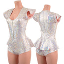 Zipper Front Ruffle Rump Romper in Silver/Pink Scale-1
