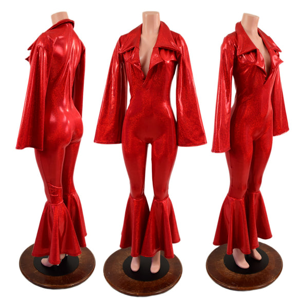 Womens Waterloo Catsuit in Red Sparkly Jewel