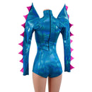 Spiked Mega Sharp Shoulder Romper in Peacock Holographic-2