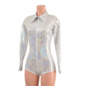 White Kaleidoscope Rodeo Romper with Snap Cuffs and Boy Cut Leg - 7