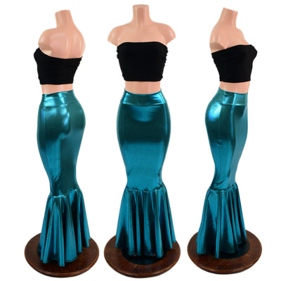 Teal Metallic High Waist Mermaid Skirt