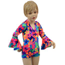 Kids Neon Tahitian Floral Trumpet Sleeve Romper-4