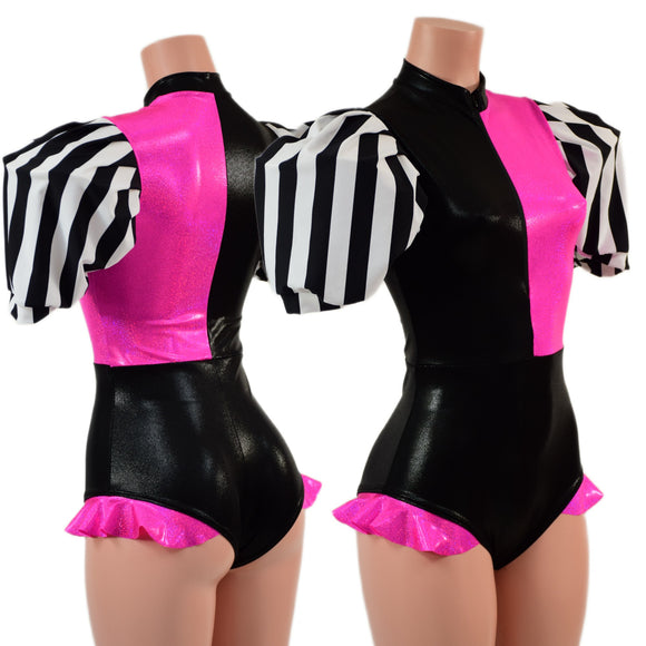 Quad Color Blocked Romper with Short, Banded, Victoria Sleeves