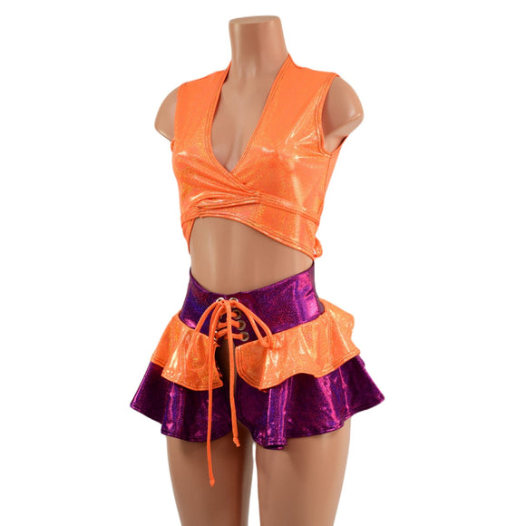 Ultra Mini Open Front Skirt and Wrap And Tie Skirt Set - Coquetry Clothing