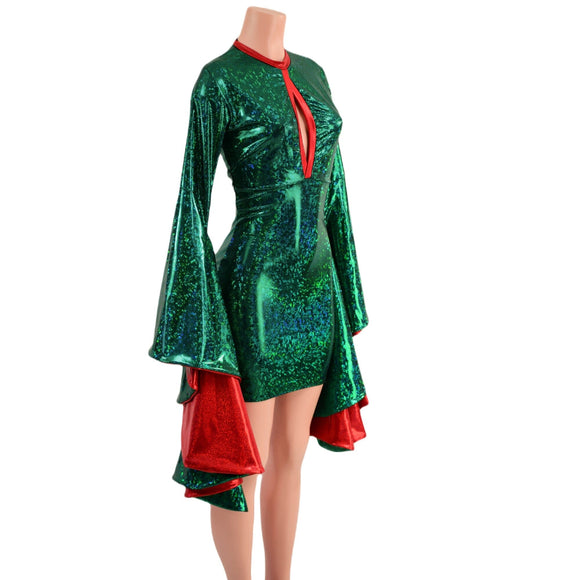 Green Kaleidoscope Bodycon Dress with Keyhole and Mini Sorceress Sleeves - Coquetry Clothing