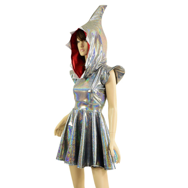 Silver Holographic Sexy Shark Skater Dress - 7