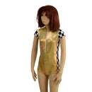 Kids Gold Taxi Romper with Checkered Trim and Zipper Front - Coquetry Clothing