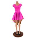 Neon Pink Sparkly Hi Lo Skater Dress with Gold Skirt Lining - Coquetry Clothing