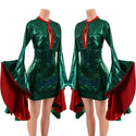 Green Kaleidoscope Bodycon Dress with Keyhole and Mini Sorceress Sleeves - 2