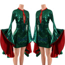 Green Kaleidoscope Bodycon Dress with Keyhole and Mini Sorceress Sleeves - Coquetry Clothing