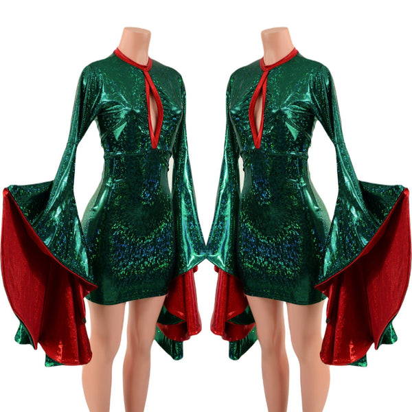 Green Kaleidoscope Bodycon Dress with Keyhole and Mini Sorceress Sleeves - 2