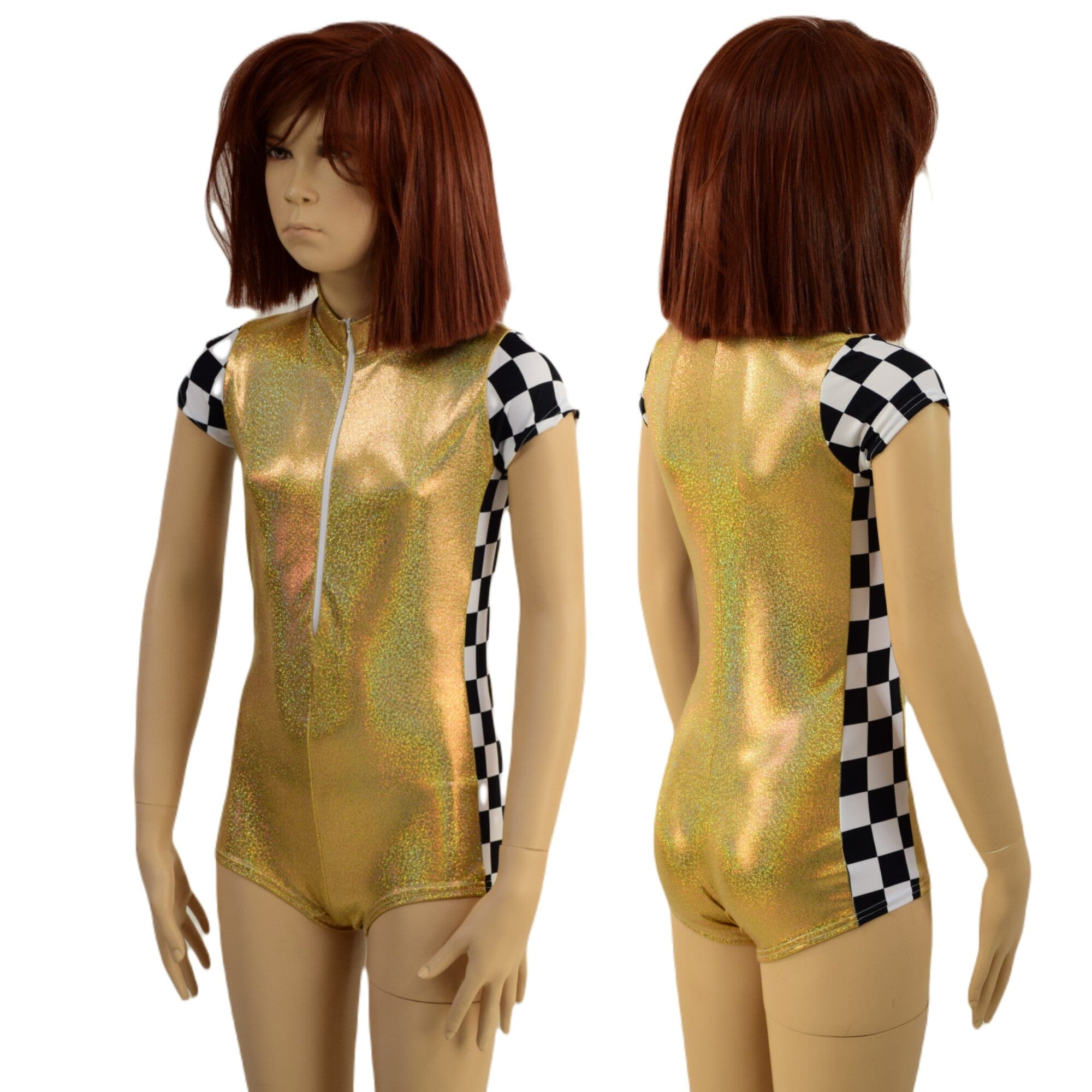 Kids Gold Taxi Romper with Checkered Trim and Zipper Front | Coquetry ...