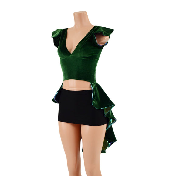 Tuxedo Back Crop Top with Starlette Bralette Neckline and Flip Sleeves (Top Only) - Coquetry Clothing