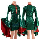 Green Kaleidoscope Bodycon Dress with Keyhole and Mini Sorceress Sleeves - 1