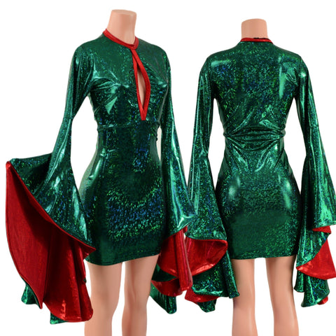 Green Kaleidoscope Bodycon Dress with Keyhole and Mini Sorceress Sleeves - Coquetry Clothing