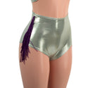 Ready to Ship Platinum High Waist Siren Shorts with Fringe and Happy Daisy Vinyl Small - 2