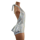 Ruffle Rump Josie Romper in Silver on White Shattered Glass - Coquetry Clothing
