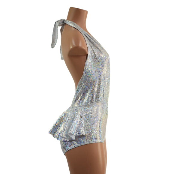 Ruffle Rump Josie Romper in Silver on White Shattered Glass - Coquetry Clothing