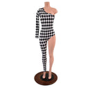 Asymmetrical Black and White Diamond Print Catsuit - Coquetry Clothing