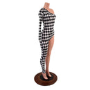 Asymmetrical Black and White Diamond Print Catsuit - Coquetry Clothing