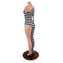 Asymmetrical Black and White Diamond Print Catsuit - Coquetry Clothing