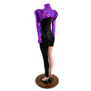 Asymmetrical Black Mystique Catsuit Set with Grape Holo Victoria Sleeve Bolero - Coquetry Clothing