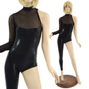Asymmetrical Black Mystique Catsuit with Mesh Neckline - Coquetry Clothing