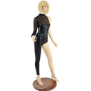 Asymmetrical Black Mystique Catsuit with Mesh Neckline - Coquetry Clothing