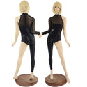 Asymmetrical Black Mystique Catsuit with Mesh Neckline - 4