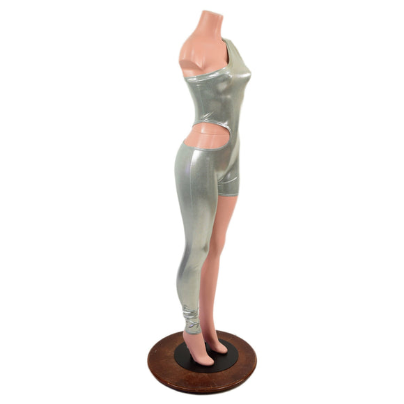 Asymmetrical Catsuit with Cutout in Platinum - Coquetry Clothing