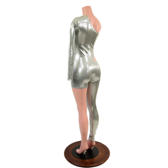 Asymmetrical Catsuit with Cutout in Platinum - Coquetry Clothing