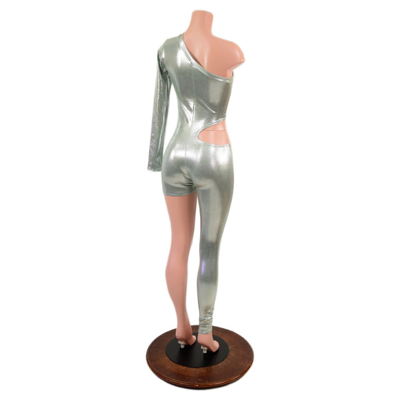 Asymmetrical Catsuit with Cutout in Platinum - Coquetry Clothing