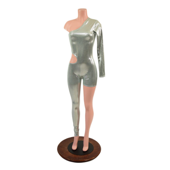 Asymmetrical Catsuit with Cutout in Platinum - Coquetry Clothing