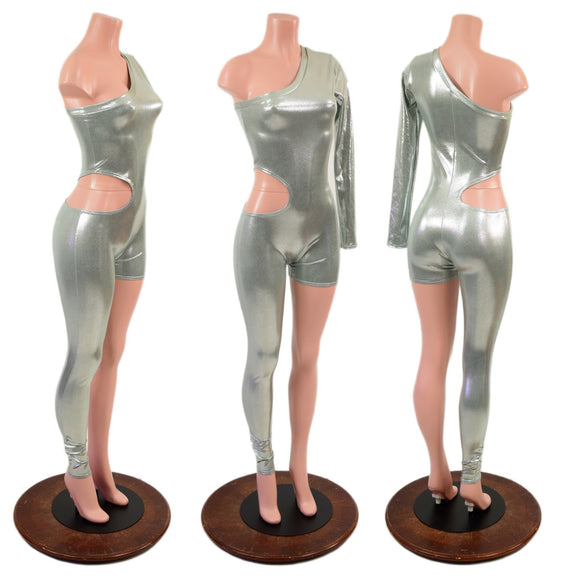 Asymmetrical Catsuit with Cutout in Platinum - Coquetry Clothing