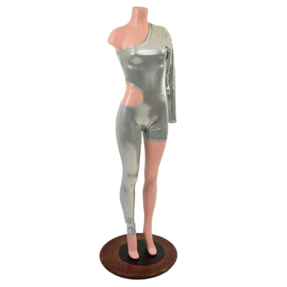Asymmetrical Catsuit with Cutout in Platinum - Coquetry Clothing