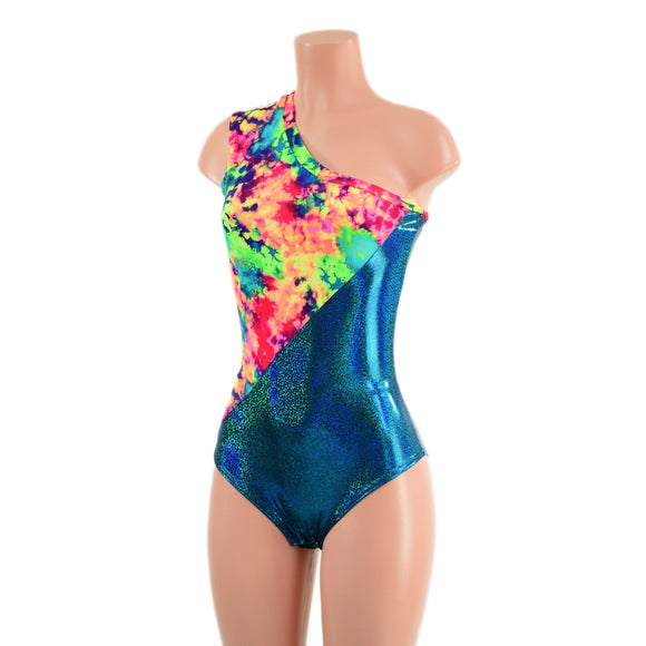 Asymmetrical Color Blocked Romper with Siren Cut Leg - Coquetry Clothing