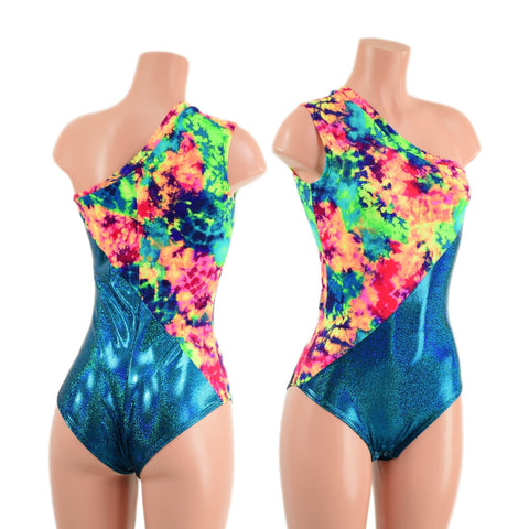 Asymmetrical Color Blocked Romper with Siren Cut Leg Coquetry Clothing 